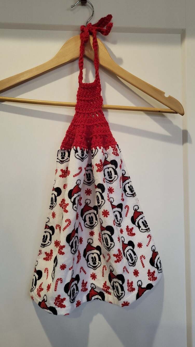 Disney Mickey Mouse Christmas Crochet Top Hanging Kitchen Hand Towel